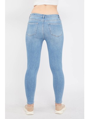 Blue White Kadın Casual Skinny Fit Jean Pantolon Açık Mavi