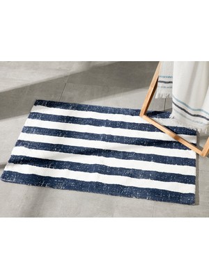 English Home Bold Stripe Çizgili Pamuklu Banyo Paspası 60 x 90 cm Lacivert -  Ekru