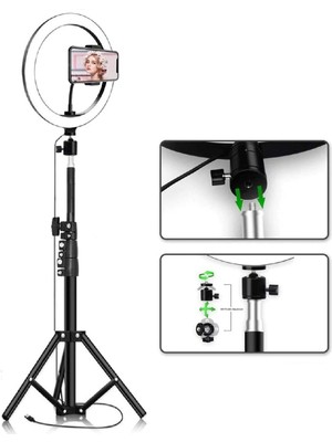 Pazariz 13 Inç Youtuber LED Işıklı Tripod Selfie Makyaj Işığı Sürekli Ring Light 33CM 2.1 M Ayaklı Tripot