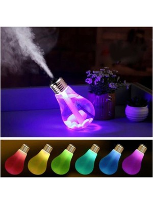 Pazariz Ampul Şekilli Oda/hava Nemlendirici USB Su Hazneli Sıcak Soğuk Buharlı 7 LED Işıklı