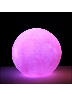 Pazariz Pembe Gece Lambası Dekoratif Küre LED 11 cm Çap 3D Ay