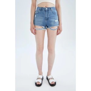Yüksek Bel Yırtık Detaylı Kesik Uçlu Paça Jean %100 Pamuk Şort X5284AZ22SM