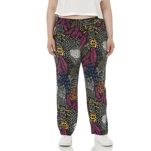 Disentis Modest Büyük Beden Beli Lastikli Cepli Desenli Dokuma Viskon Siyah Pantolon