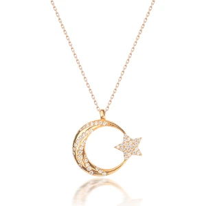 Ravza Gümüş 925 Ayar Gümüş Zirkon Taşlı Ay Yıldız Kolye
