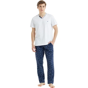 30831 V Yaka Normal Bel DüzBeyaz Erkek Pijama Takımı