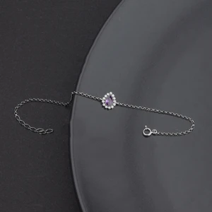 Ravza Gümüş 925 Ayar Gümüş  Ametist Damla Model Bileklik