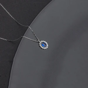 Ravza Gümüş 925 Ayar Gümüş  Oval Safir Model Kolye