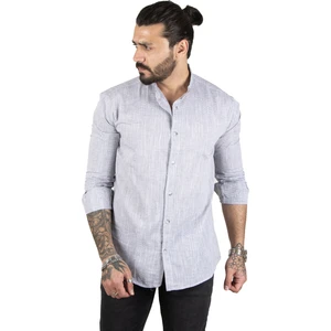 Çizgili Likralı Hakim Yaka Ham Keten Uzun Kollu Erkek Gömlek 2201895