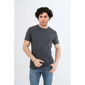 Unisex Basic Melanj Füme Gri Outdoor Bisiklet Yaka T-Shirt