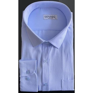 Bol Kesim Armür Desenli Mavi Erkek Gömlek