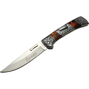 B3159 A Kahverengi Av / Kamp Çakısı 22CM- Gül Ağacı Sap, Kaplan Işlemeli, Kemerlikli
