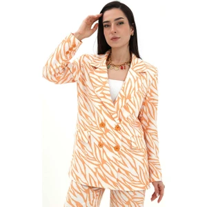 Zebra Desen Oversize Keten Ceket - Turuncu