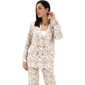Zebra Desen Oversize Keten Ceket - Bej