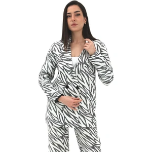 Zebra Desen Oversize Keten Ceket - Siyah