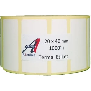 Etiket  20 x 40 mm Termal Barkod Etiketi 1000′LI (Tekli)