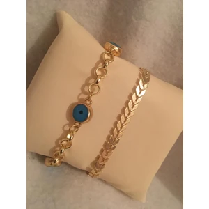 Bers Aksesuar Kadın Lak Kaplama Ikili Bileklik Seti Gold