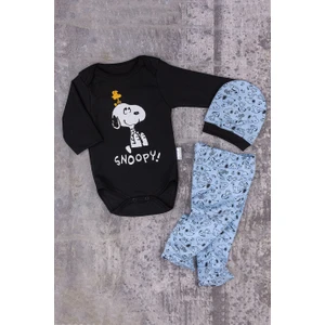 Snoppy Köpek Baskılı 3 Parça Badili Erkek Bebek Takım Açık Mavi