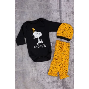 Snoppy Köpek Baskılı 3 Parça Badili Erkek Bebek Takım Güneş Sarısı