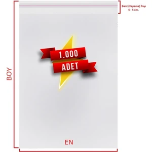 8X10+5  cm (8*15) 1000 Adet Şeffaf Bantlı Yapışkanlı Jelatin Poşet