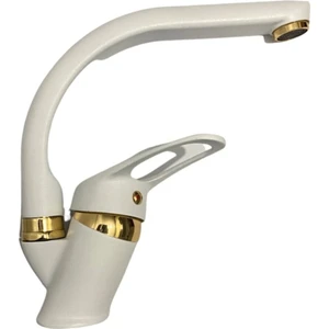 Beyaz Gold Banyo Lavabo Bataryası Musluğu Çeşmesi