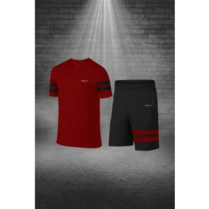 Poseidon Storm Erkek Bordo Dri-Fit Kumaş Baskısız Günlük Rahat Tişört Şort Spor Takım Seti S-3xl