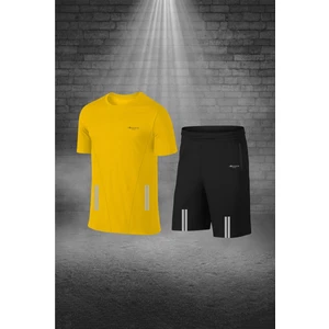 Poseidon Storm Erkek Sarı Dri-Fit Kumaş Baskısız Cepli Yuvarlak Yaka Kısa Kol Günlük Şık Tişört Şort Alt Üst Ikili Set S-3xl