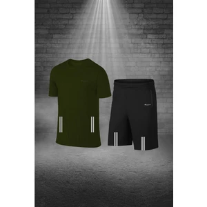 Poseidon Storm Erkek Haki Dri-Fit Kumaş Bisiklet Yaka Kısa Kol Günlük Rahat Tişört Şort Alt Üst Sporcu Takım S-3xl
