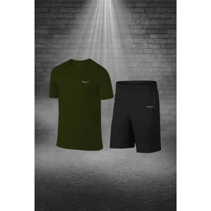Poseidon Storm Büyük Beden Erkek Haki Dri-Fit Kumaş Yürüyüş ve Koşu Için Baskısız Günlük Tişört Şort Takımı 4XL-10XL