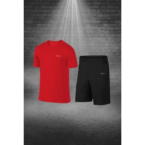 Poseidon Storm Büyük Beden Erkek Kırmızı Dri-Fit Kumaş Cepli Baskısız Sıfır Yaka Kısa Kol Alt Üst Takım Tişört Şort Seti 4XL-10XL