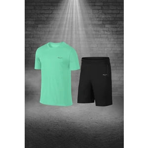 Poseidon Storm Büyük Beden Erkek Su Yeşili Dri-Fit Kumaş Cepli Düz Kısa Kol Konforlu Tişört Şort Alt Üst Ikili Takım Seti  4XL-10XL