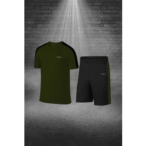 Poseidon Storm Büyük Beden Erkek Haki Dri-Fit Kumaş Yürüyüş ve Koşu Için Konforlu Cepli Sıfır Yaka Tişört Şort Ikili Alt Üst Seti  4XL-10XL