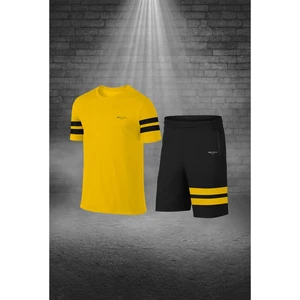 Poseidon Storm Büyük Beden Erkek Sarı Dri-Fit Kumaş Düz Yuvarlak Yaka Kısa Kol Konforlu Tişört Şort Alt Üst Ikili Takım Seti   4XL-10XL