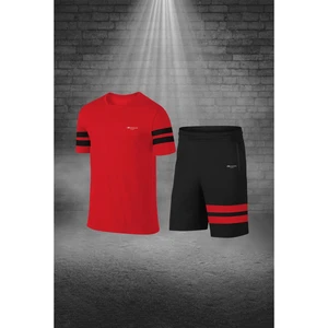 Poseidon Storm Büyük Beden Erkek Kırmızı Dri-Fit Kumaş Baskısız Yuvarlak Yaka Kısa Kol Tişört Şort Alt Üst Takım 4XL-10XL
