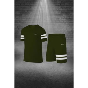 Poseidon Storm Büyük Beden Erkek Haki Dri-Fit Kumaş Koşu ve Yürüyüş Için Rahat  Konforlu Tişört Şort Takımı 4XL-10XL