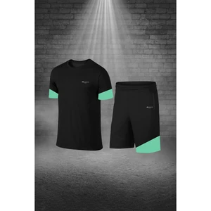 Poseidon Storm Battal Beden Erkek Siyah Dri-Fit Kumaş Yürüyüş ve Koşu Için Konforlu Cepli Sıfır Yaka Tişört Şort Ikili Alt Üst Seti  4XL-10XL
