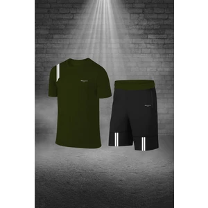 Poseidon Storm Büyük Beden Erkek Haki Dri-Fit Kumaş Yürüyüş Için Konforlu Cepli Sıfır Yaka Tişört Şort Seti  4XL-10XL