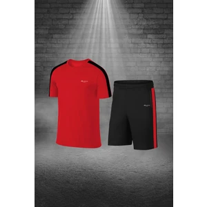 Poseidon Storm Büyük Beden Erkek Kırmızı Dri-Fit Kumaş Baskısız Bisiklet Yaka Kısa Kol Konforlu Alt Üst Takım Şort Tişört Seti  4XL-10XL