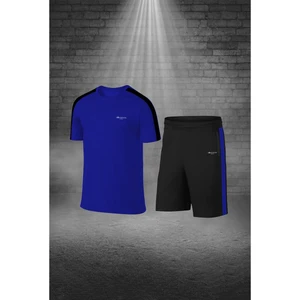 Poseidon Storm Büyük Beden Erkek Mavi Dri-Fit Kumaş Antrenman ve Koşu Için Konforlu Cepli Kısa Kol Tişört Şort Ikili Takım  4XL-10XL