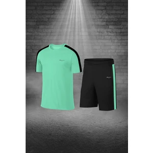 Poseidon Storm Büyük Beden Erkek Su Yeşili Dri-Fit Kumaş Düz Kısa Kol Konforlu Tişört Şort Alt Üst Ikili Takım Seti   4XL-10XL
