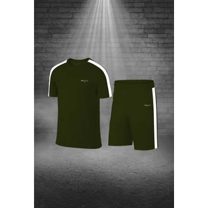 Poseidon Storm Büyük Beden Erkek Haki Dri-Fit Kumaş Düz Konforlu Cepli Kısa Kol Tişört Şort Alt Üst Koşu Seti   4XL-10XL