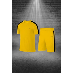 Poseidon Storm Büyük Beden Erkek Sarı Dri-Fit Kumaş Baskısız Konforlu Tişört Şort Alt Üst Ikili Takım Seti  4XL-10XL