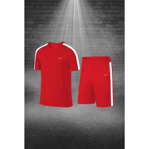 Poseidon Storm Büyük Beden Erkek Kırmızı Dri-Fit Kumaş Cepli Baskısız Bisiklet Yaka Sporcu Tişört Şort Alt Üst Ikili Takım  4XL-10XL