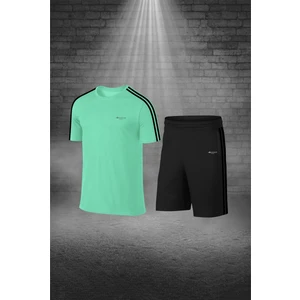 Poseidon Storm Battal Beden Erkek Su Yeşili Dri-Fit Kumaş Spor Için Konforlu Cepli Kısa Kol Tişört Şort Ikili Takım  4XL-10XL