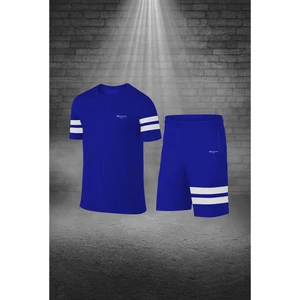 Poseidon Storm Büyük Beden Erkek Mavi Dri-Fit Kumaş Baskısız Yuvarlak Yaka Kısa Kol Tişört Şort Alt Üst Spor Takım  4XL-10XL