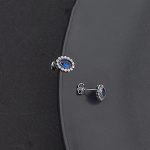 Ravza Gümüş 925 Ayar Gümüş  Oval Safir Model Küpe