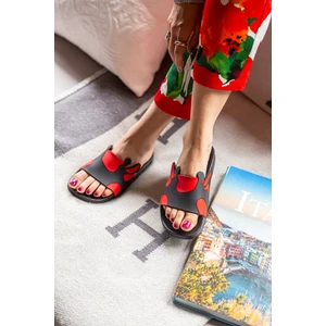 Arma House Çocuk Siyah & Kırmızı Parçalı Terlik