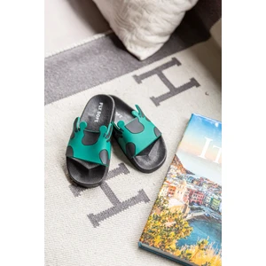 Arma House Çocuk Siyah & Yeşil Parçalı Terlik