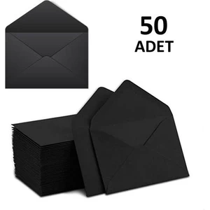 Mini Zarf 7x9 cm Siyah Renk Zarf Kartvizit Not Zarfı 50 Adet