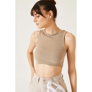 Kadın Sıfır Kol Kaşkorse Crop Bluz