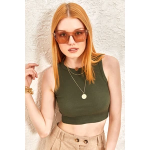 Kadın Sıfır Kol Kaşkorse Crop Bluz